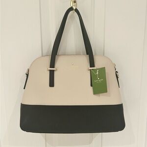 NWT KATE SPADE NY MAISE CEDAR STREET PEBBLE/BLK 2-Tone Black & Cream Satchel Bag